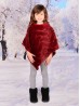 Kids Soft Faux Fur Poncho W/  Wave Pattern and Faux Fur Neckline (3-7 Years Old) 